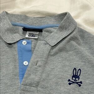 Gray Psycho Bunny Polo Shirt with Blue Accents